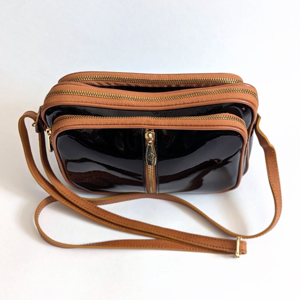Valentina Black Patent Leather Crossbody Purse Bag - Picture 3 of 12